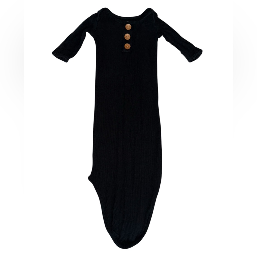 Caden Lane Black Knotted Baby Gown with Wooden Buttons